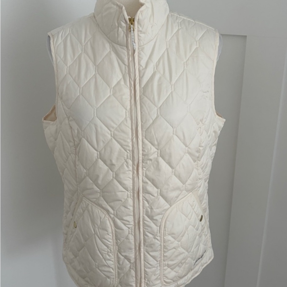 Eddie Bauer Cream Quilted Sleeveless Vest